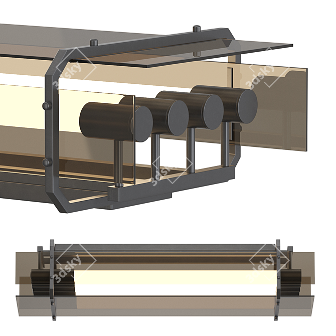 Amber Glass Rectangular Ceiling Lamp 3D model image 2