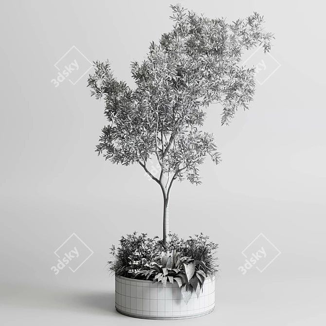 Concrete Circle Garden Vase 3D model image 2