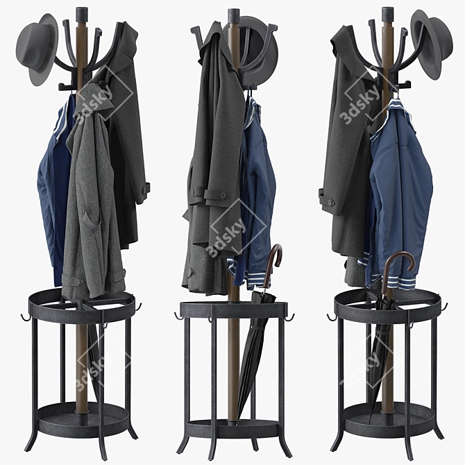 Andreas Coat Rack: Wood & Metal 3D model image 1