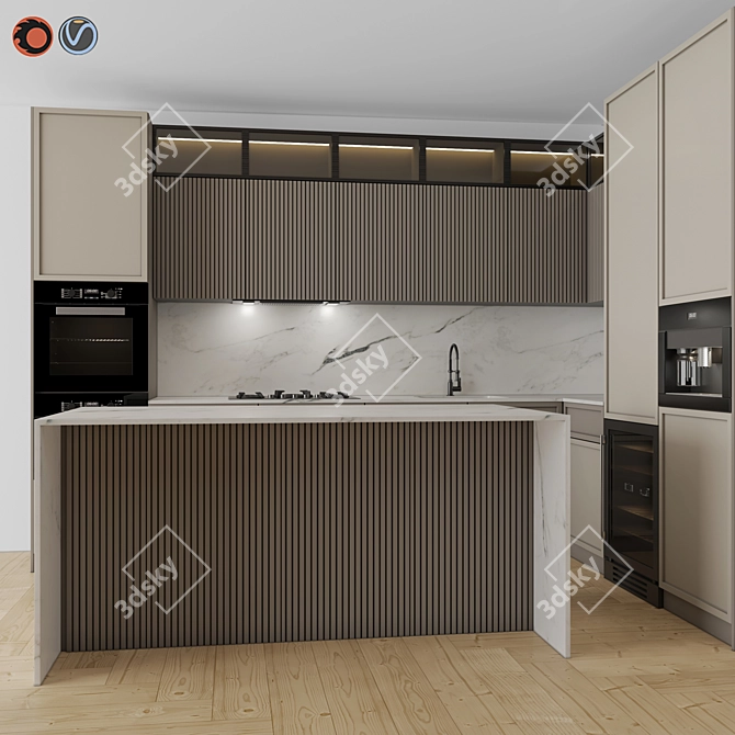 Modern Kitchen Corner with Appliances 3D model image 1