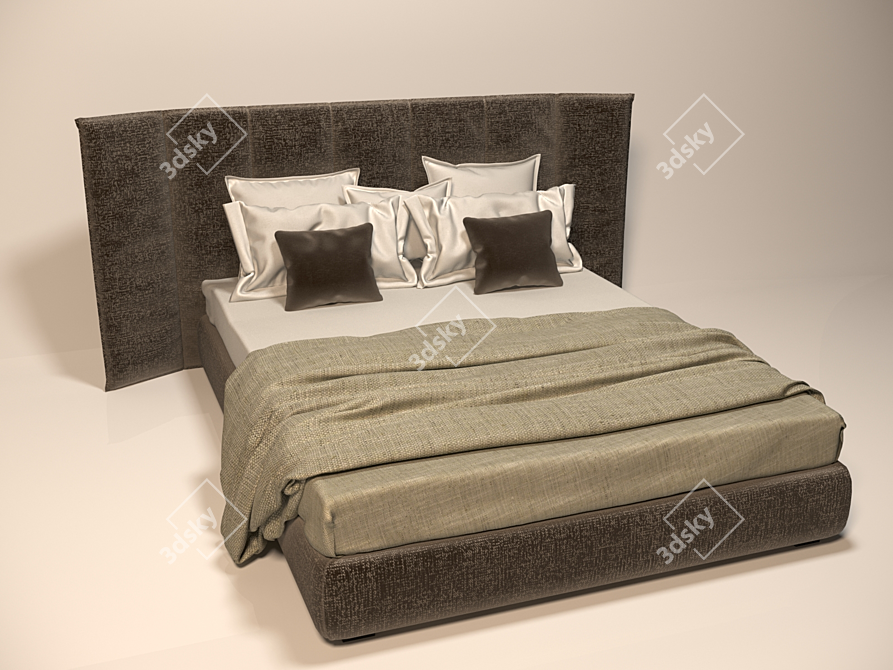 Silk-Embraced Bed Set: Elegant, Luxurious, and Comfortable 3D model image 1