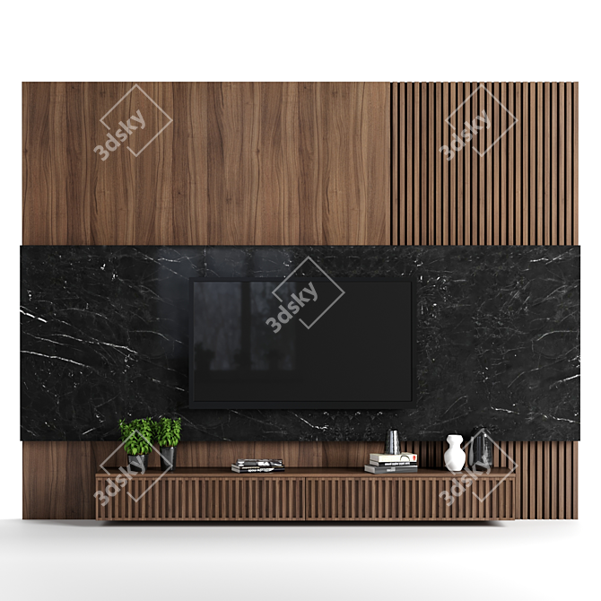  Modifiable TV Wall Unit 84 - High Quality Render Compatible - W 3300 x H 2600 x D 400 mm 3D model image 1