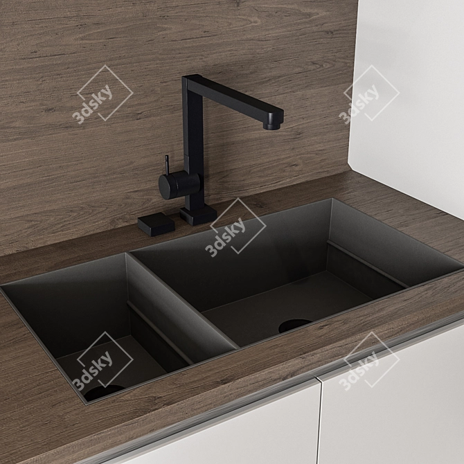 Modern White & Wood Kitchen Cabinets 3D model image 2