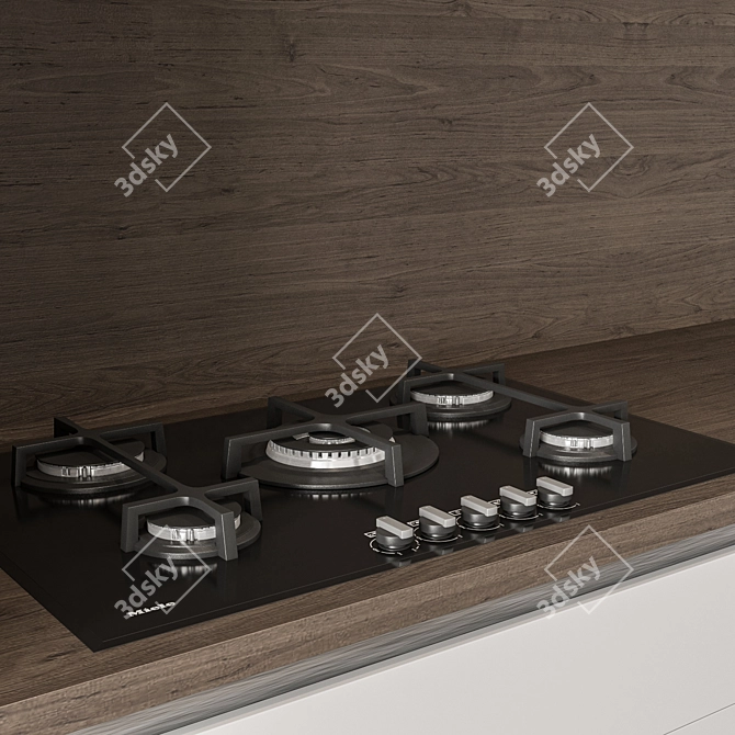 Modern White & Wood Kitchen Cabinets 3D model image 3