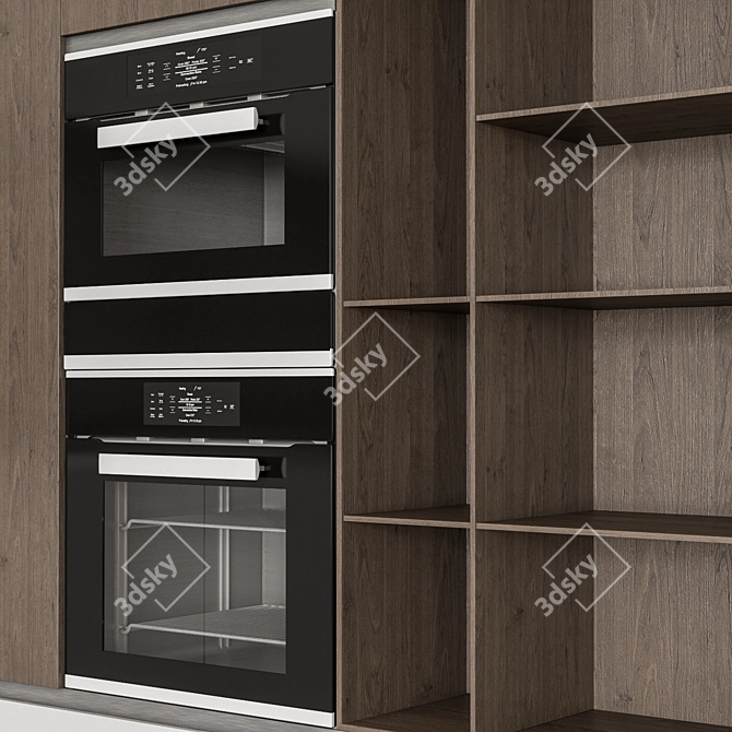 Modern White & Wood Kitchen Cabinets 3D model image 4