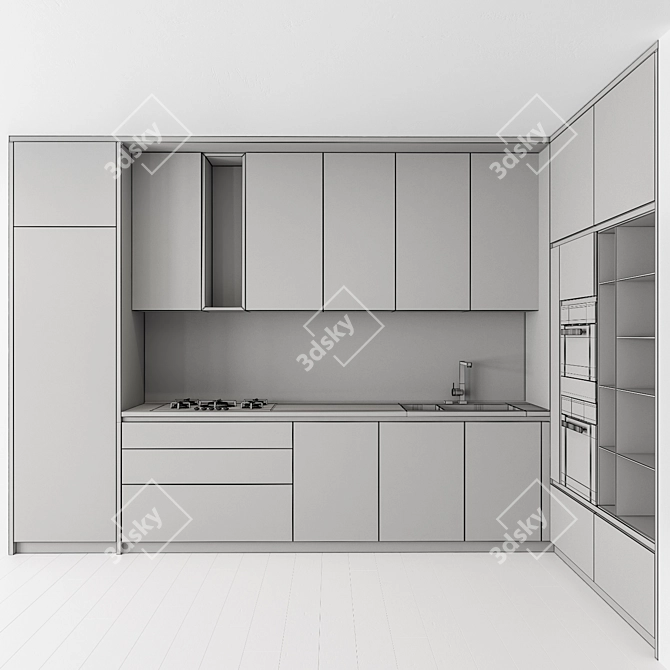 Modern White & Wood Kitchen Cabinets 3D model image 5