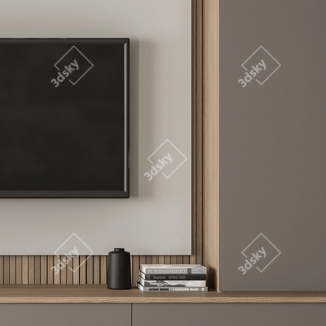 Sleek Wood and Black TV Wall 3D model image 3