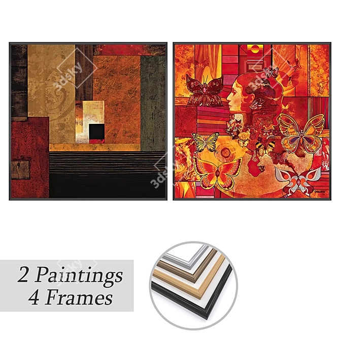 Art Gallery: 2 Paintings with 4 Frame Options 3D model image 1