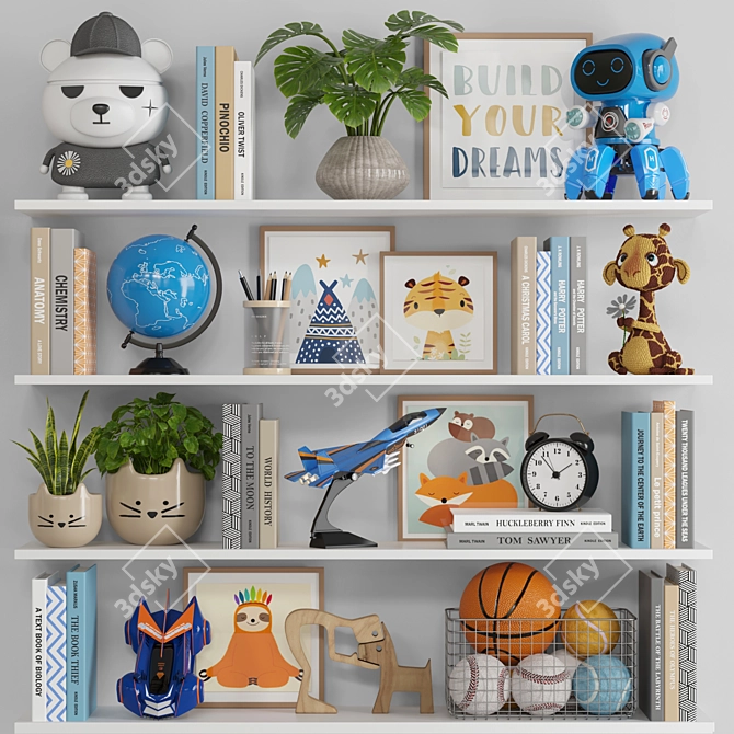 Interactive Kids' Decor Set with Globe, Robot, Car Toy & More 3D model image 6