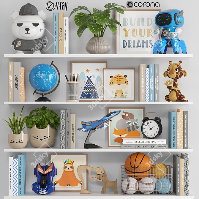 Interactive Kids' Decor Set with Globe, Robot, Car Toy & More 3D model image 11