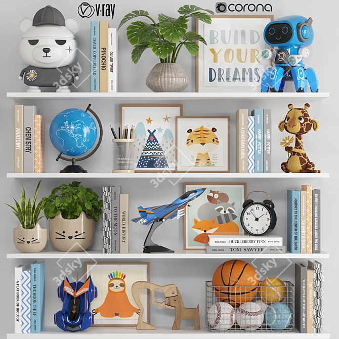 Interactive Kids' Decor Set with Globe, Robot, Car Toy & More 3D model image 13