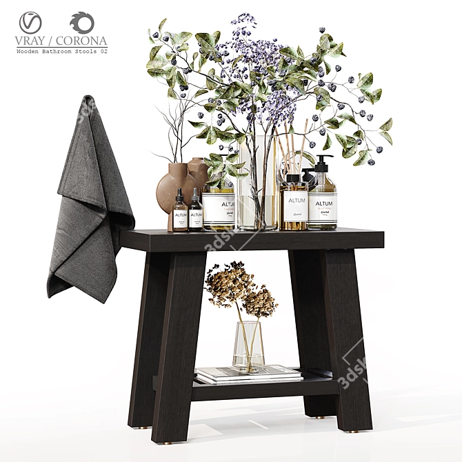 Luxury Wooden Bathroom Stools 3D model image 1