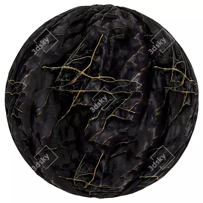 Elegant Marble Slab - Black & Gold 3D model image 2