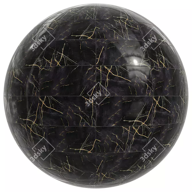 Elegant Marble Slab - Black & Gold 3D model image 4