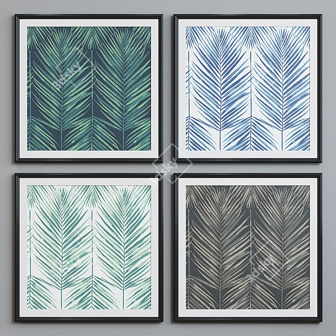 Set of 4 Plant Pattern Picture Frames - 60x60cm. Changeable Colors! Picture Frame Set 3D model image 2