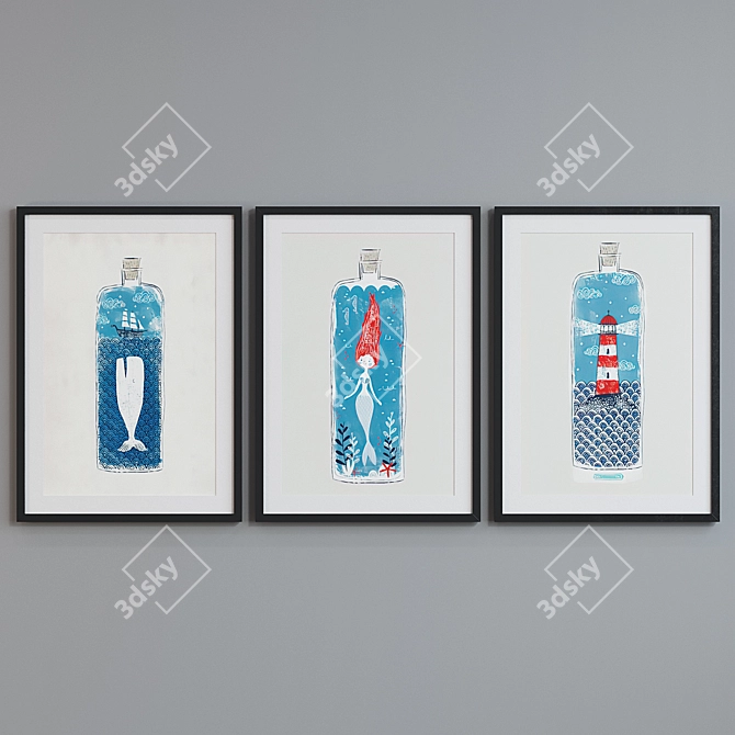 Modern Picture Frame Set with Bottled Designs 3D model image 2