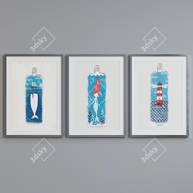 Modern Picture Frame Set with Bottled Designs 3D model image 4