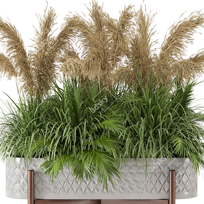 Stone Pot Bush Set - Outdoor Plants 3D model image 2