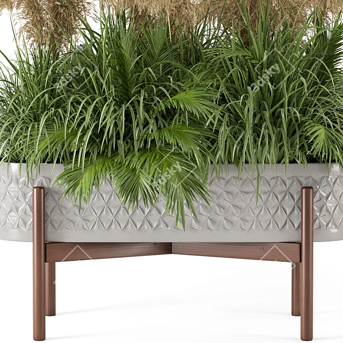 Stone Pot Bush Set - Outdoor Plants 3D model image 5