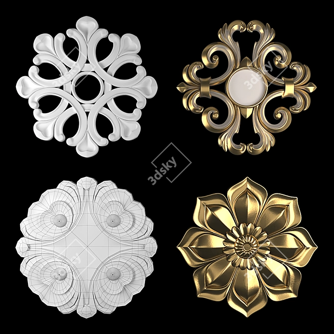 16 Rosettes: Gold-Gypsum Blend 3D model image 1