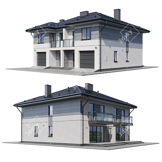 Modern Cottage Home: 3D Model 3D model image 1