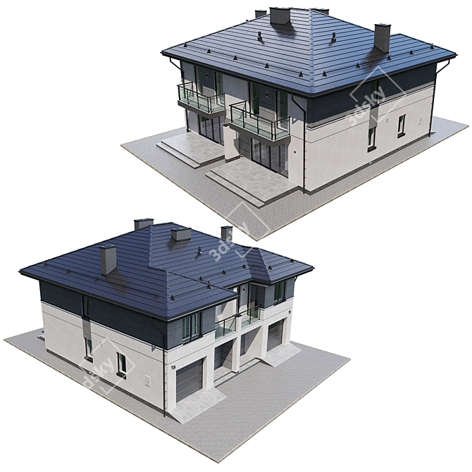 Modern Cottage Home: 3D Model 3D model image 4