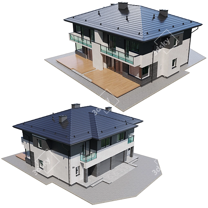 Modern Cottage V6: 3D model for Corona Render 3D model image 4