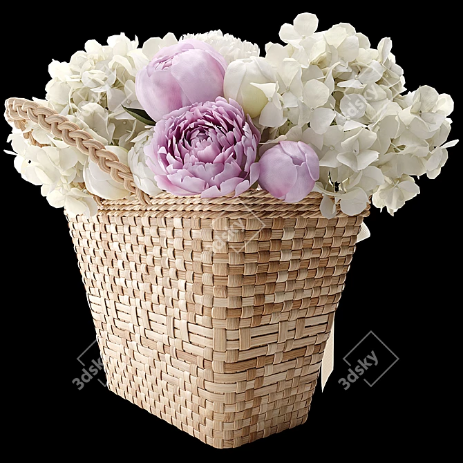 Elegant Floral Basket 3D model image 2