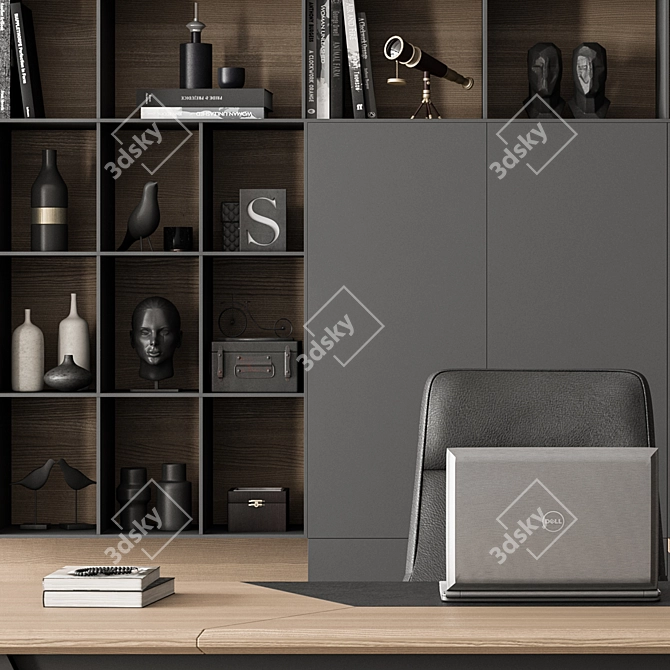 Wood and Black Manager Desk 3D model image 3