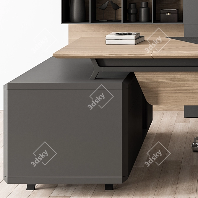 Wood and Black Manager Desk 3D model image 4