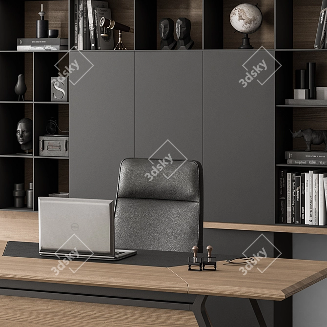 Wood and Black Manager Desk 3D model image 5