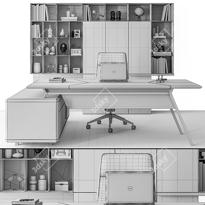 Wood and Black Manager Desk 3D model image 6