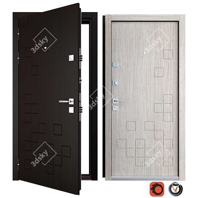 Elegant Black Metal Entrance Door 3D model image 1