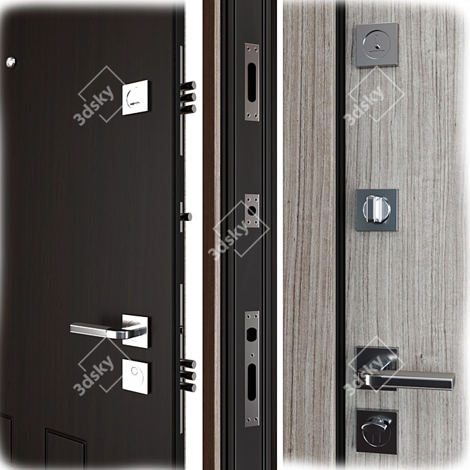 Elegant Black Metal Entrance Door 3D model image 2