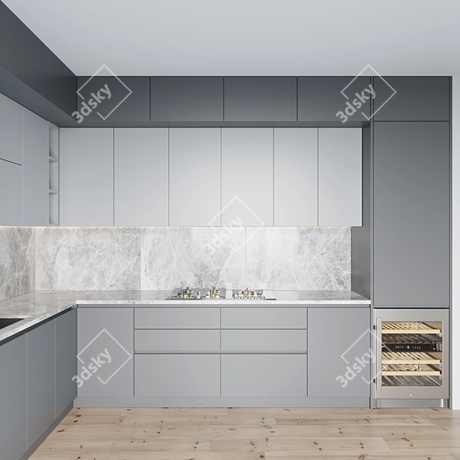 Deluxe Kitchen: Gas Hob, Oven, Coffee Machine, Wine Fridge 3D model image 3