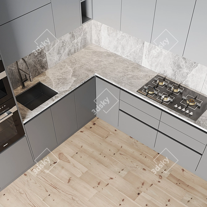 Deluxe Kitchen: Gas Hob, Oven, Coffee Machine, Wine Fridge 3D model image 4