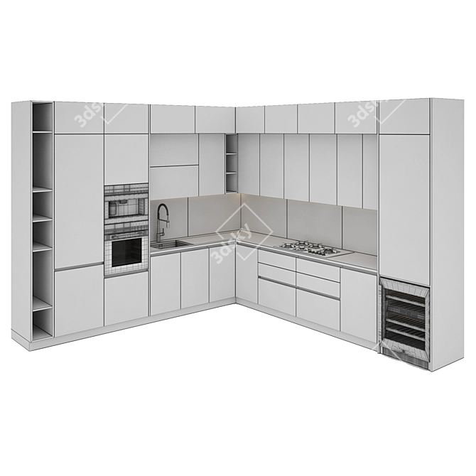 Deluxe Kitchen: Gas Hob, Oven, Coffee Machine, Wine Fridge 3D model image 5