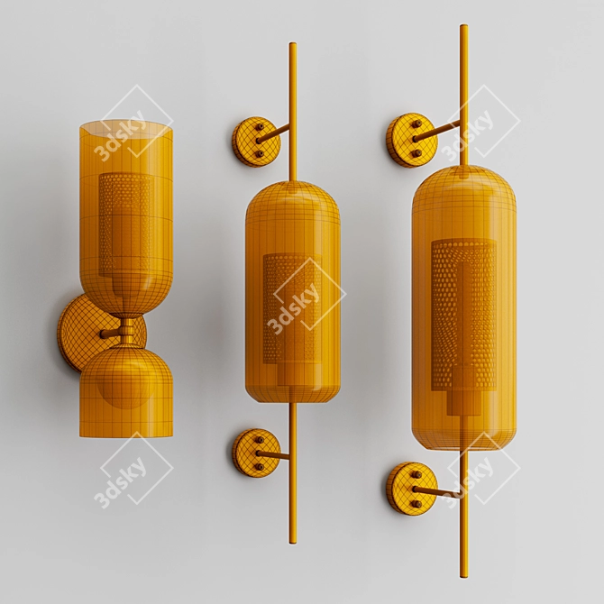 Sleek Metal and Glass Catch Wall Collection 3D model image 2