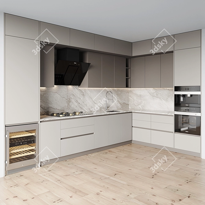 Premium Kitchen Set with Gas Hob, Oven, Coffee Machine, Wine Fridge & Sink 3D model image 2