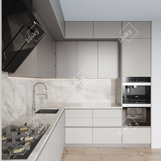 Premium Kitchen Set with Gas Hob, Oven, Coffee Machine, Wine Fridge & Sink 3D model image 3