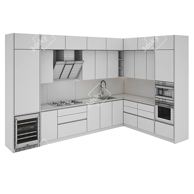 Premium Kitchen Set with Gas Hob, Oven, Coffee Machine, Wine Fridge & Sink 3D model image 5