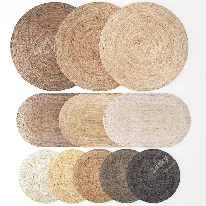 Jute Carpet Set: 3 Types, Different Colors 3D model image 2