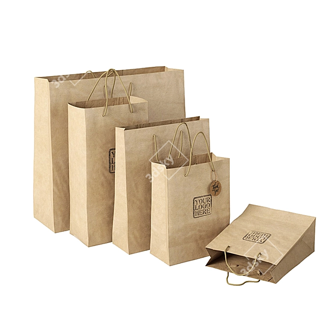 Multi-Sized Paper Bags Set 3D model image 3