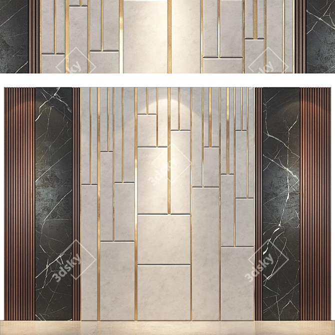 Modern Wood and Gold Wall Panels 3D model image 1
