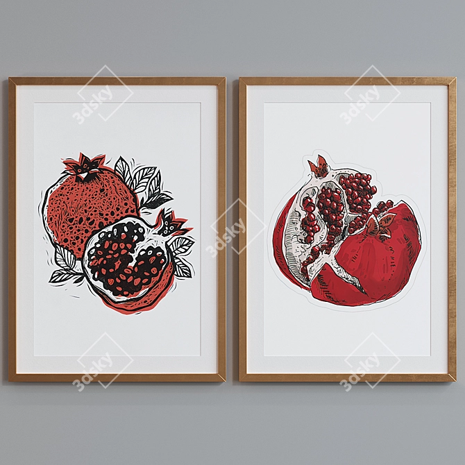 Modern Grenade Graphic Picture Frame Set 3D model image 4