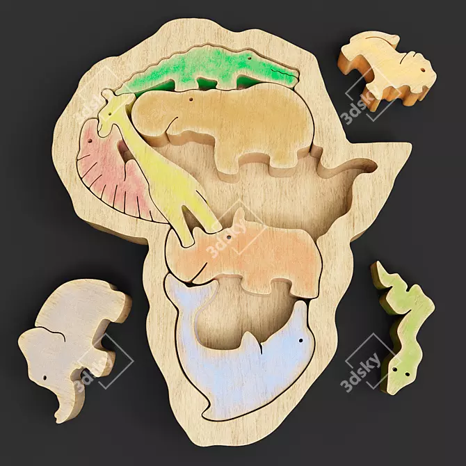 African Animal Puzzle Set 3D model image 1