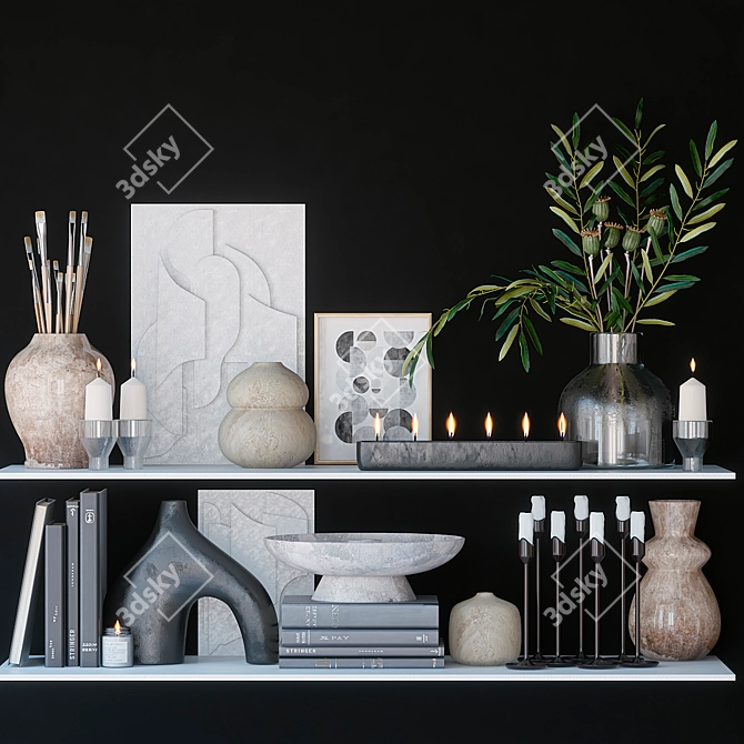 Decorative Shelf with Vases and Books 3D model image 1