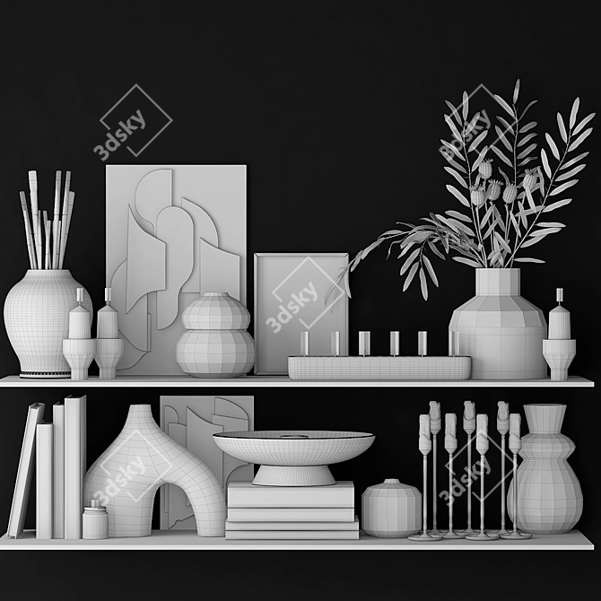 Decorative Shelf with Vases and Books 3D model image 6