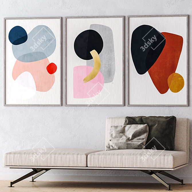 Large Wall Paintings Set - 4 Frame Colors, Bump Aquarelle Texture 3D model image 2