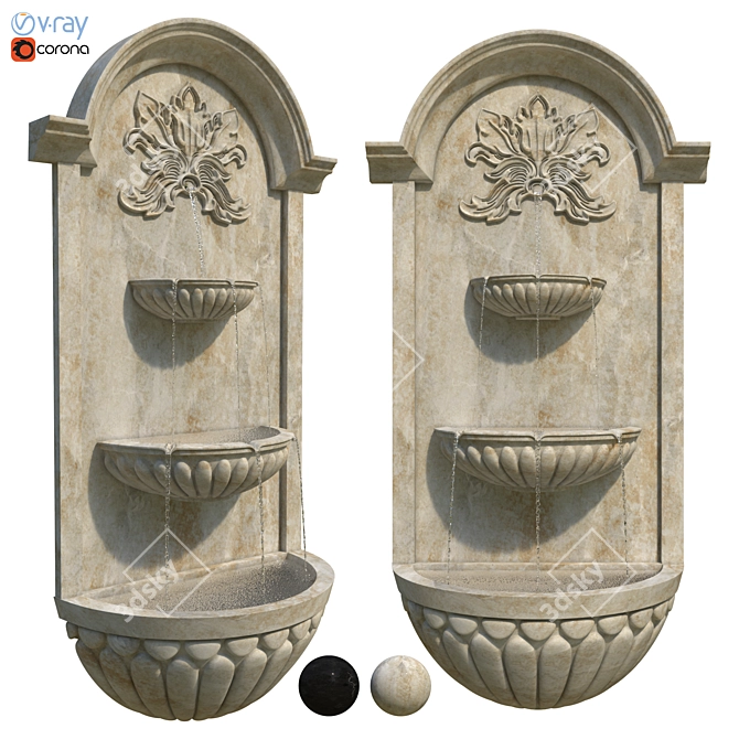 Elegant Spline Wall Fountain 3D model image 2